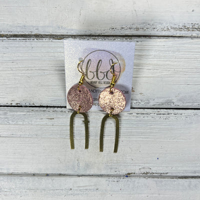 IRIS  ||  Leather Earrings || SILVER OR GOLD BRASS U-SHAPE, <BR> SHIMMER VINTAGE PINK