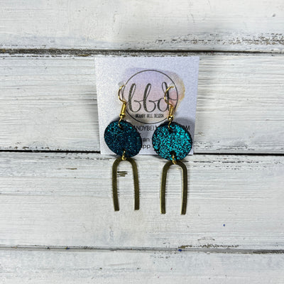 IRIS  ||  Leather Earrings || SILVER OR GOLD BRASS U-SHAPE, <BR> SHIMMER TEAL