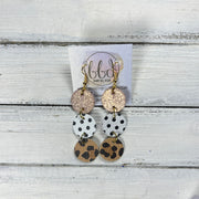 DAISY -  Leather Earrings  ||  <BR> SHIMMER VINTAGE PINK, <BR> WHITE WITH BLACK POLKADOTS, <BR> CARAMEL CHEETAH