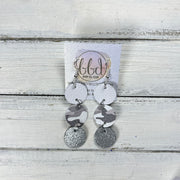 DAISY -  Leather Earrings  ||  <BR> MATTE WHITE, <BR> GRAY & WHITE CAMOUFLAGE, <BR> SHIMMER GRAY