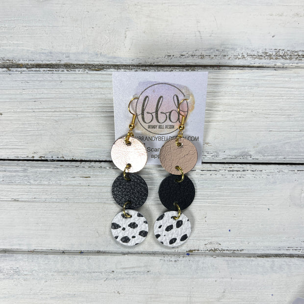 DAISY -  Leather Earrings  ||  <BR> METALLIC ROSE GOLD SMOOTH, <BR> MATTE BLACK, <BR> BLACK & WHITE CHEETAH PRINT