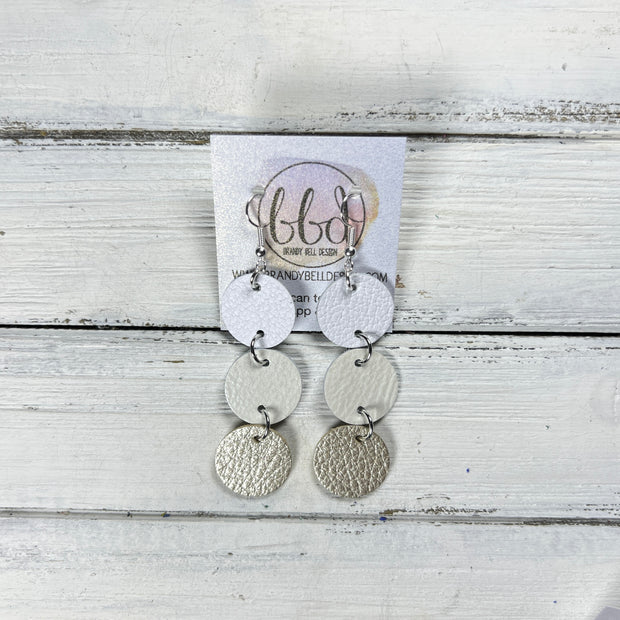 DAISY -  Leather Earrings  ||  <BR> MATTE WHITE, <BR> PEARL WHITE, <BR> METALLIC CHAMPAGNE PEBBLED