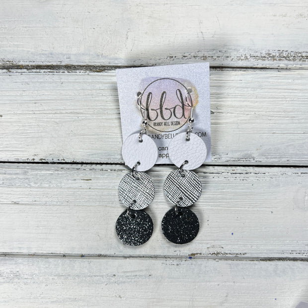 DAISY -  Leather Earrings  ||  <BR> MATTE WHITE, <BR> METALLIC SILVER SAFFIANO, <BR> SHIMMER PEWTER