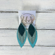DOROTHY -  Leather Earrings  ||   , <BR> DISTRESSED TEAL, <BR> DUSTY AQUA BRAID, <BR> BRIGHT AQUA RIVIERA