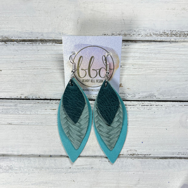 DOROTHY -  Leather Earrings  ||   , <BR> DISTRESSED TEAL, <BR> DUSTY AQUA BRAID, <BR> BRIGHT AQUA RIVIERA