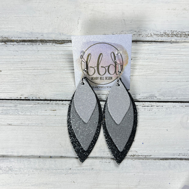 DOROTHY -  Leather Earrings  ||  <BR> SHIMMER SILVER, <BR> SHIMMER GRAY, <BR> SHIMMER PEWTER