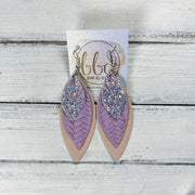 DOROTHY -  Leather Earrings  ||  <BR> WILLOW GLITTER (FAUX LEATHER), <BR> LILAC BRAID, <BR> MATTE BLUSH PINK