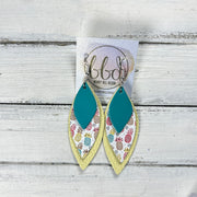 DOROTHY -  Leather Earrings  ||  <BR> MATTE TEAL SMOOTH, <BR> PINEAPPLES, <BR> MATTE YELLOW PEBBLED