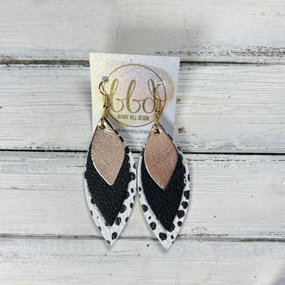DOROTHY -  Leather Earrings  ||  <BR> METALLIC ROSE GOLD SMOOTH, <BR> MATTE BLACK, <BR> BLACK & WHITE CHEETAH PRINT
