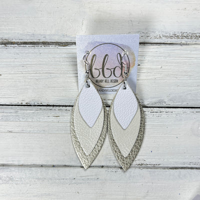 DOROTHY -  Leather Earrings  ||  <BR> MATTE WHITE, <BR> PEARL WHITE, <BR> METALLIC CHAMPAGNE PEBBLED