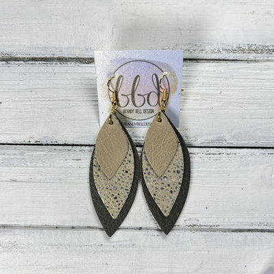 DOROTHY -  Leather Earrings  ||  <BR> DISTRESSED IVORY, <BR> IVORY STINGRAY, <BR> MATTE OLIVE GREEN