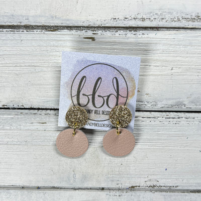 LUNA -  Leather Earrings ON POST  ||  GOLD FINE GLITTER (ON CORK), <BR> MATTE BLUSH PINK