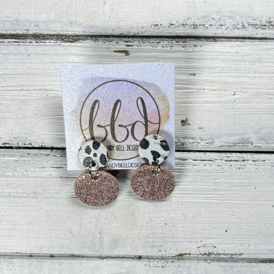 LUNA -  Leather Earrings ON POST  ||  BLACK & WHITE PRINT (ON CORK), <BR> SHIMMER VINTAGE PINK