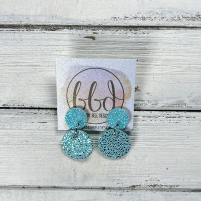 LUNA -  Leather Earrings ON POST  ||  AQUA GLITTER (ON CORK), <BR>  SPARKLE AQUA