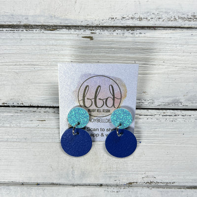 LUNA -  Leather Earrings ON POST  ||  AQUA GLITTER (ON CORK), <BR>  MATTE COBALT BLUE
