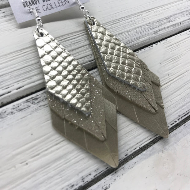 COLLEEN -  Leather Earrings  ||   METALLIC CHAMPAGNE COBRA, SHIMMER GOLD, METALLIC CHAMPAGNE SMOOTH