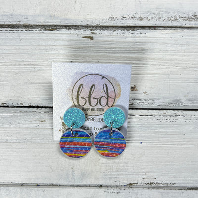 LUNA -  Leather Earrings ON POST  ||  AQUA GLITTER (ON CORK), <BR>  LAGUNA SUMMER STRIPES