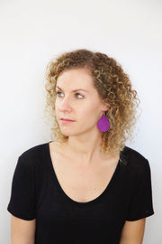 ZOEY (3 sizes available!) -  Leather Earrings  ||  <BR>  MATTE DARK PURPLE  (FAUX LEATHER)