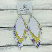 INDIA - Leather Earrings  ||   <BR> WHITE BASKETWEAVE  <BR> YELLOW WITH WHITE POLKADOTS <BR> PURPLE FLORAL ON WHITE