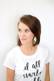 COLLEEN -  Leather Earrings  ||   <BR> PEACH GLITTER (FAUX LEATHER), <BR> MATTE *NAVY BLUE, <BR> NEON ORANGE SAFFIANO