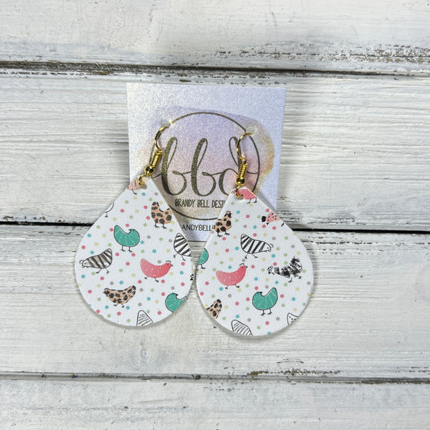 ZOEY (3 sizes available!) -  Leather Earrings  ||  POLKADOT HENS/CHICKEN (FAUX LEATHER)