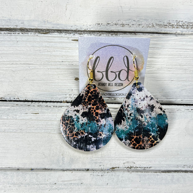 ZOEY (3 sizes available!) -  Leather Earrings  ||  TURQUOISE & BROWN LEOPARD ON CORK (LEATHER ON CORK)