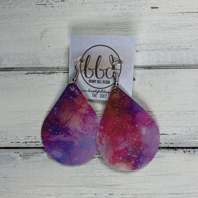 ZOEY (3 sizes available!) -  Leather Earrings  ||  RED & PURPLE GALAXY (FAUX LEATHER)