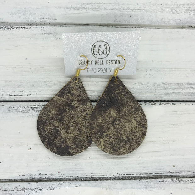ZOEY (3 sizes available!) -  Leather Earrings  ||  TIE DYE CREAM & DARK BROWN