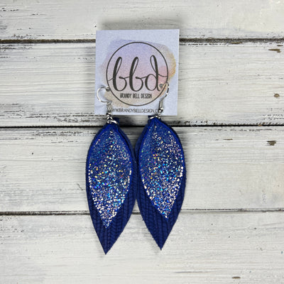 ALLIE -  Leather Earrings  ||  <BR> SPARKLE BLUE, <BR> COBALT BLUE PALMS