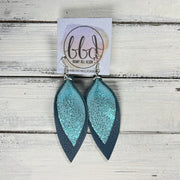 ALLIE -  Leather Earrings  ||  <BR> SPARKLE AQUA, <BR> MATTE DARK TEAL