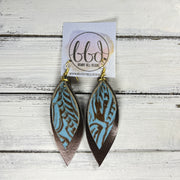 ALLIE -  Leather Earrings  ||  <BR> AQUA & BROWN WESTERN FLORAL, <BR>  PEARLIZED BROWN