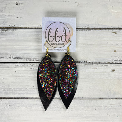 ALLIE -  Leather Earrings  ||   <BR> GUMDROPS & LOLLIPOPS GLITTER (FAUX LEATHER), <BR> METALLIC BLACK SMOOTH