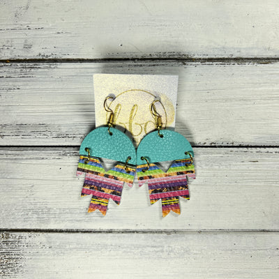 STELLA -  Leather Earrings  ||    <BR> MATTE ROBINS EGG BLUE, <BR> SERAPE STRIPE