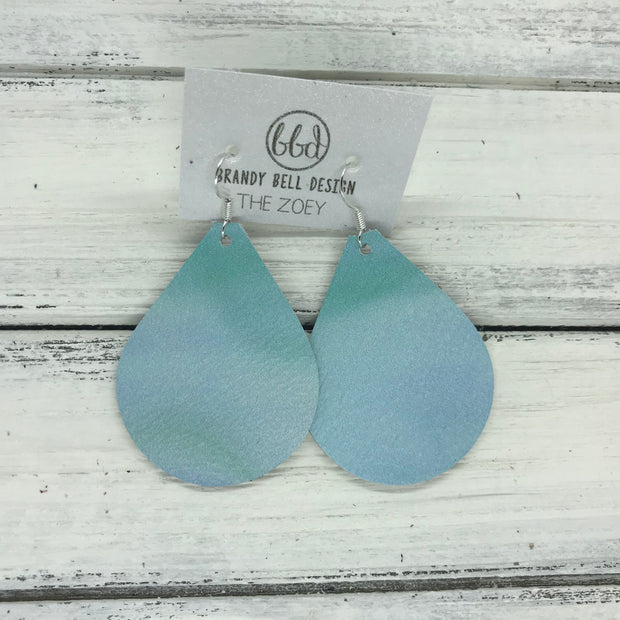 ZOEY (3 sizes available!) -  Leather Earrings  ||  TIE DYE BLUE  (PATTERN PLACEMENT VARIES!)