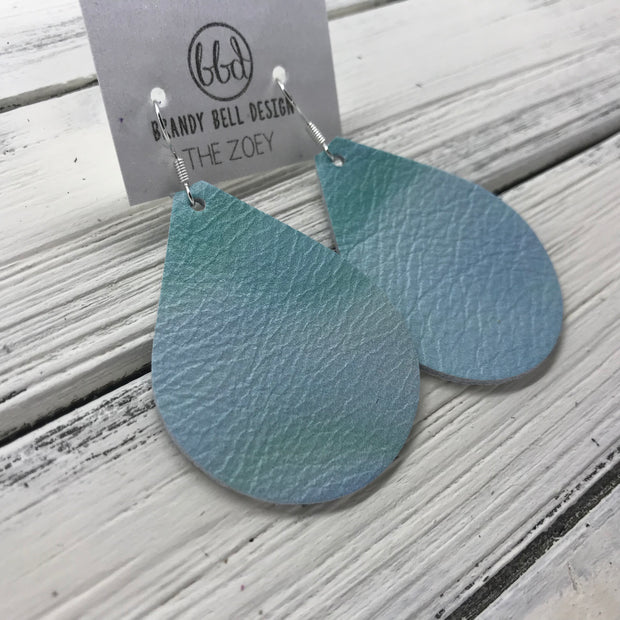 ZOEY (3 sizes available!) -  Leather Earrings  ||  TIE DYE BLUE  (PATTERN PLACEMENT VARIES!)