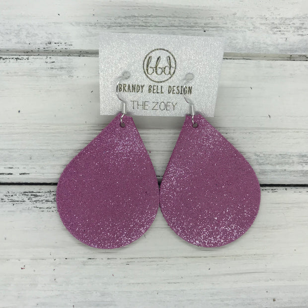 ZOEY (3 sizes available!) -  Leather Earrings  ||  SHIMMER PINK DAZZLE