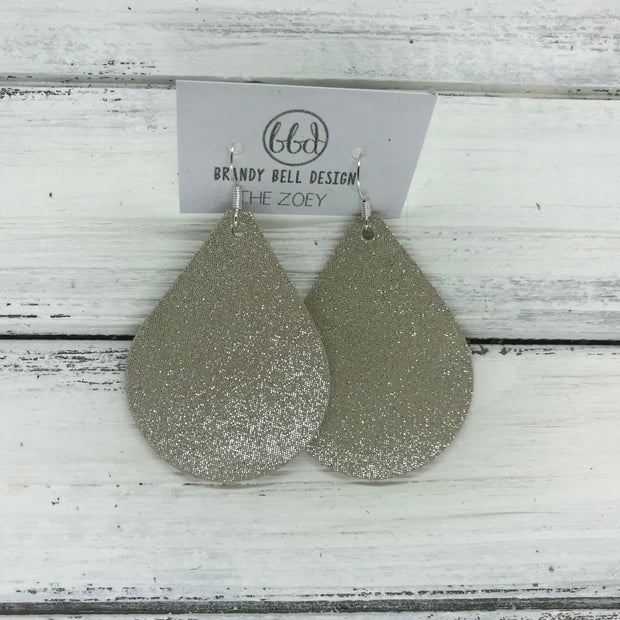 ZOEY (3 sizes available!) -  Leather Earrings  ||  SHIMMER TAUPE DAZZLE
