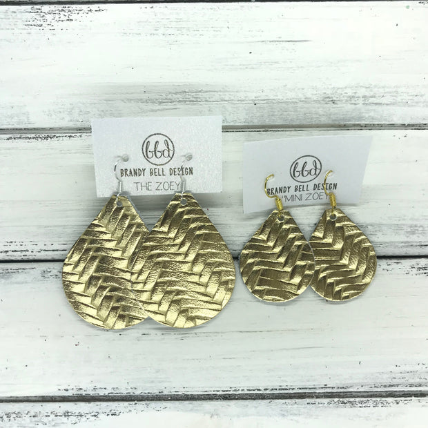 ZOEY (3 sizes available!) -  Leather Earrings  ||  METALLIC GOLD BRAIDED