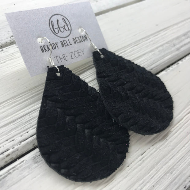 ZOEY (3 sizes available!) -  Leather Earrings  ||  BLACK SUEDE BRAIDED