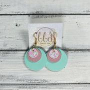 GRAY -  Leather Earrings  ||  <BR> COTTON CANDY GLITTER (FAUX LEATHER), <BR> MATTE LIGHT PINK, <BR> MATTE AQUA SMOOTH