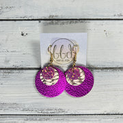 GRAY -  Leather Earrings  ||  <BR> SASSY PINK GLITTER (FAUX LEATHER), <BR> METALLIC ROSE GOLD BRAID, <BR> METALLIC NEON PINK PEBBLED