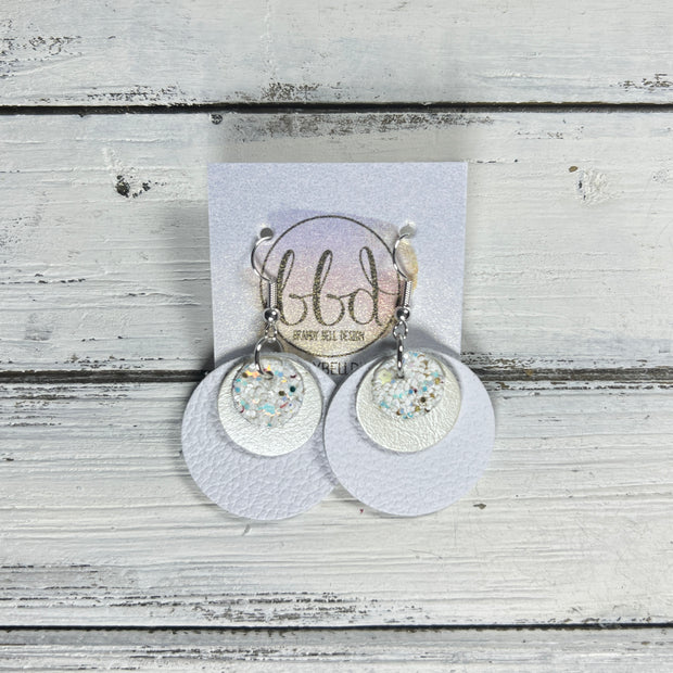 GRAY -  Leather Earrings  ||  <BR> CONFETTI CAKE GLITTER (FAUX LEATHER), <BR> PEARL WHITE, <BR> MATTE WHITE