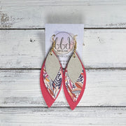DOROTHY -  Leather Earrings  ||  <BR> SHIMMER GOLD, <BR> AUTUMN TROPICAL FLORAL, <BR> MATTE CORAL/PINK