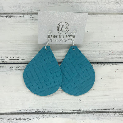 ZOEY (3 sizes available!) -  Leather Earrings  ||   TEAL PANAMA WEAVE