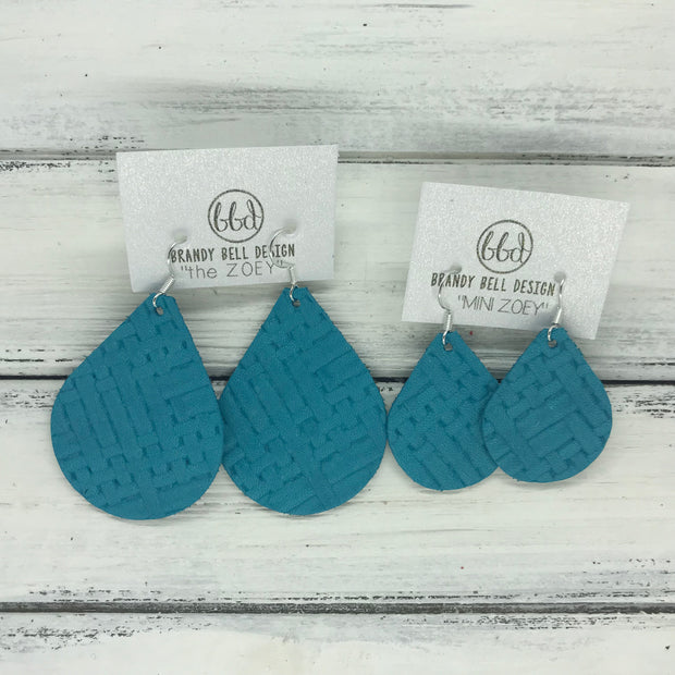 ZOEY (3 sizes available!) -  Leather Earrings  ||   TEAL PANAMA WEAVE