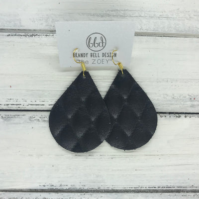 ZOEY (3 sizes available!) - Leather Earrings   ||  BLACK QUILTED