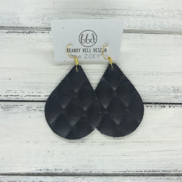 ZOEY (3 sizes available!) - Leather Earrings   ||  BLACK QUILTED