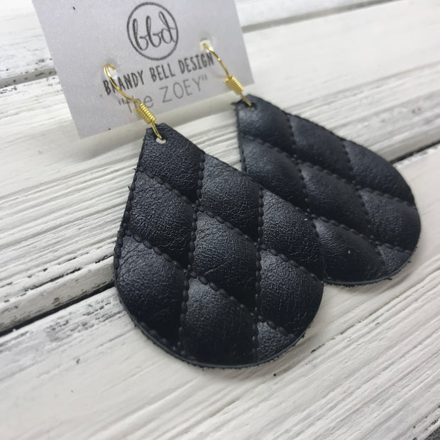 ZOEY (3 sizes available!) - Leather Earrings   ||  BLACK QUILTED