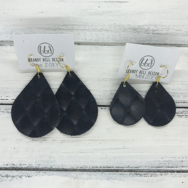 ZOEY (3 sizes available!) - Leather Earrings   ||  BLACK QUILTED