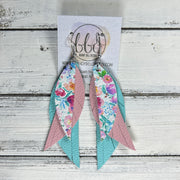 ANDY -  Leather Earrings  ||  <BR> TINY PINK & TURQUOISE FLORAL, <BR> MATTE LIGHT PINK, <BR> MATTE ROBINS EGG BLUE